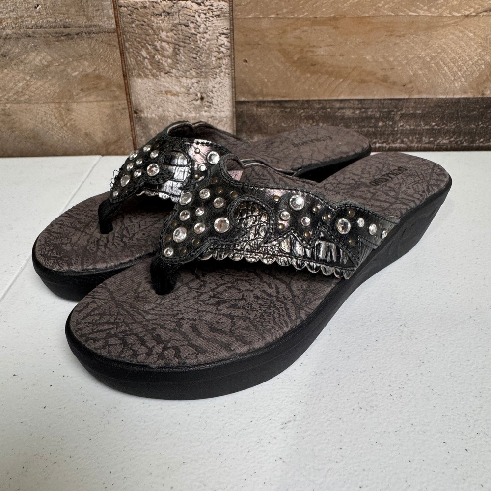 Durango Wedge Sandals Womens Size 7 Black Rhinestone Studded Western Heels Boho